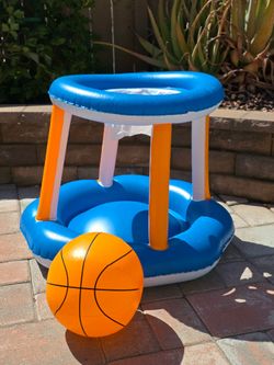 Inflatable Pool Basketball Hoop Set with Ball - Blue & Orange