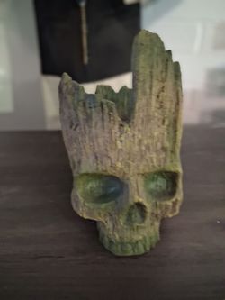 Wooden like skull plant holder