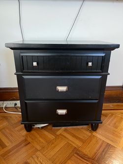 Black 3-Drawer Nightstand with Silver Hardware