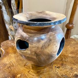 Vintage Teak Root Decorative Turned Wood Vase 8.5” Tall