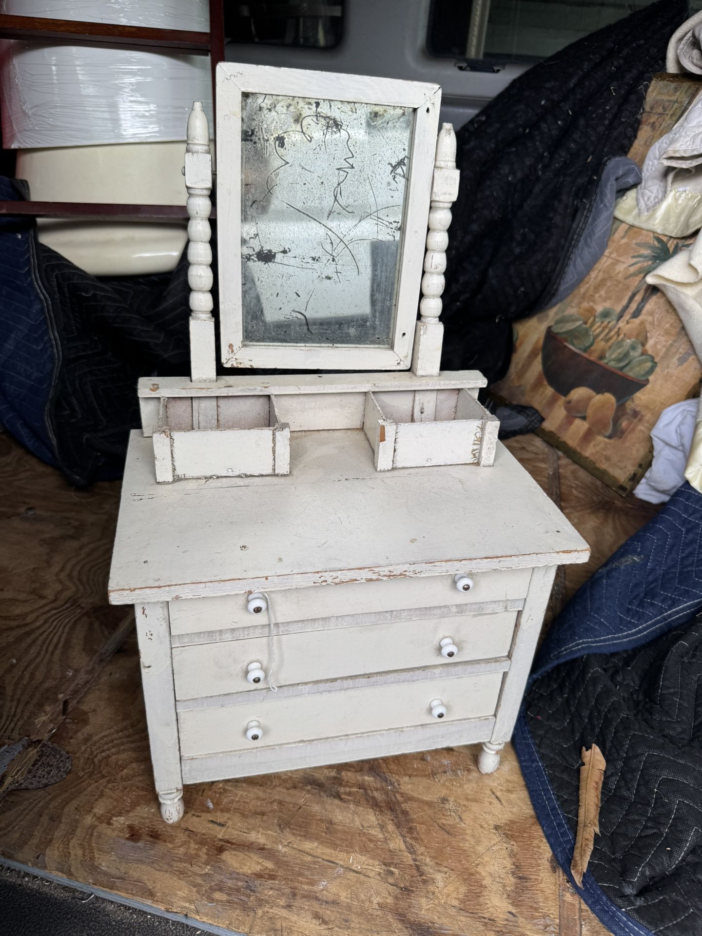Antique Miniature Salesman Sample Dresser And Mirror