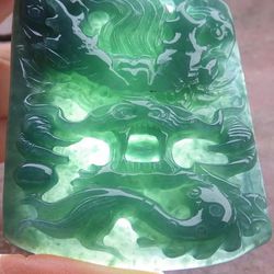 Exquisite, Big Beautiful Jade Dragon Pendant. Grade A, All Natural.