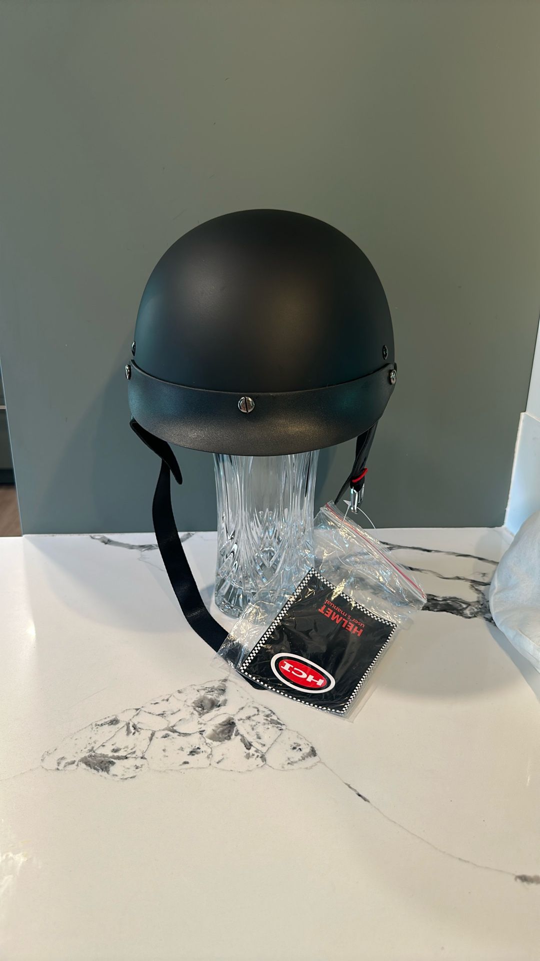 New HCI Matte Black Half Helmet Size S