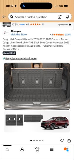 Subaru Ascent Trunk Mats fit 2019-2026