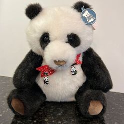 Dakin Vintage Ping Panda White Black Bear Bow Tie Stuffed Plush Toy Animal 1983 