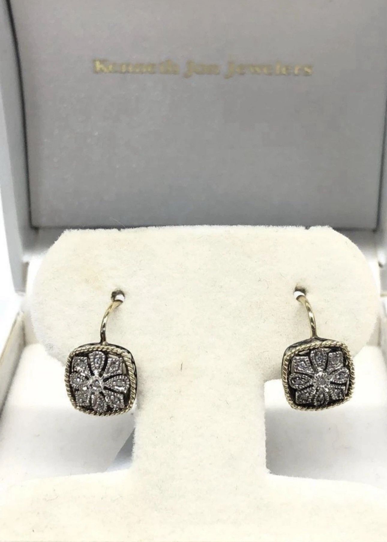 FREE SHIPPING! Andrea Candela 925 Silver & 18k Gold Diamond Lever Back Earrings
