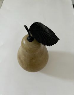 Ceramic & Metal Decorative Pear Sculpture, Olive Green , 11 in Tall