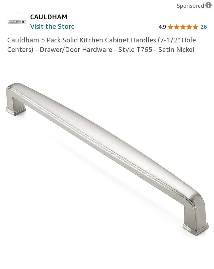 Cauldham 10 Pack Solid Kitchen Cabinet Handles (7-1/2" Hole Centers) - Drawer/Door Hardware - Style T765 - Satin Nickel.... CHECK OUT MY PAGE FOR MORE