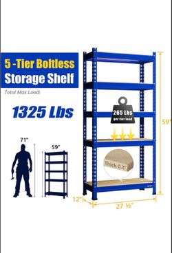 59’’ Heavy Duty Metal 5 Tier Adjustable Storage Shelf - New In Box 