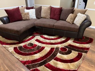 Brown Fabric & Faux Leather Sectional Sofa Make Offer