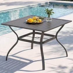 New 37” Outdoor Square Metal  Patio Dining table with Umbrella Hole