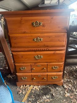 Solid Pine Chest of Drawers with Brass Hardware