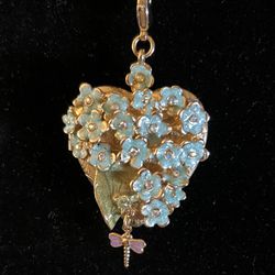 Kirks Folly Flower Heart Shaped Locket Necklace-Forget Me Knot