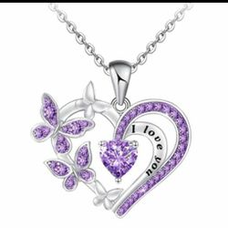 Purple Heart Butterfly Pendant Necklace