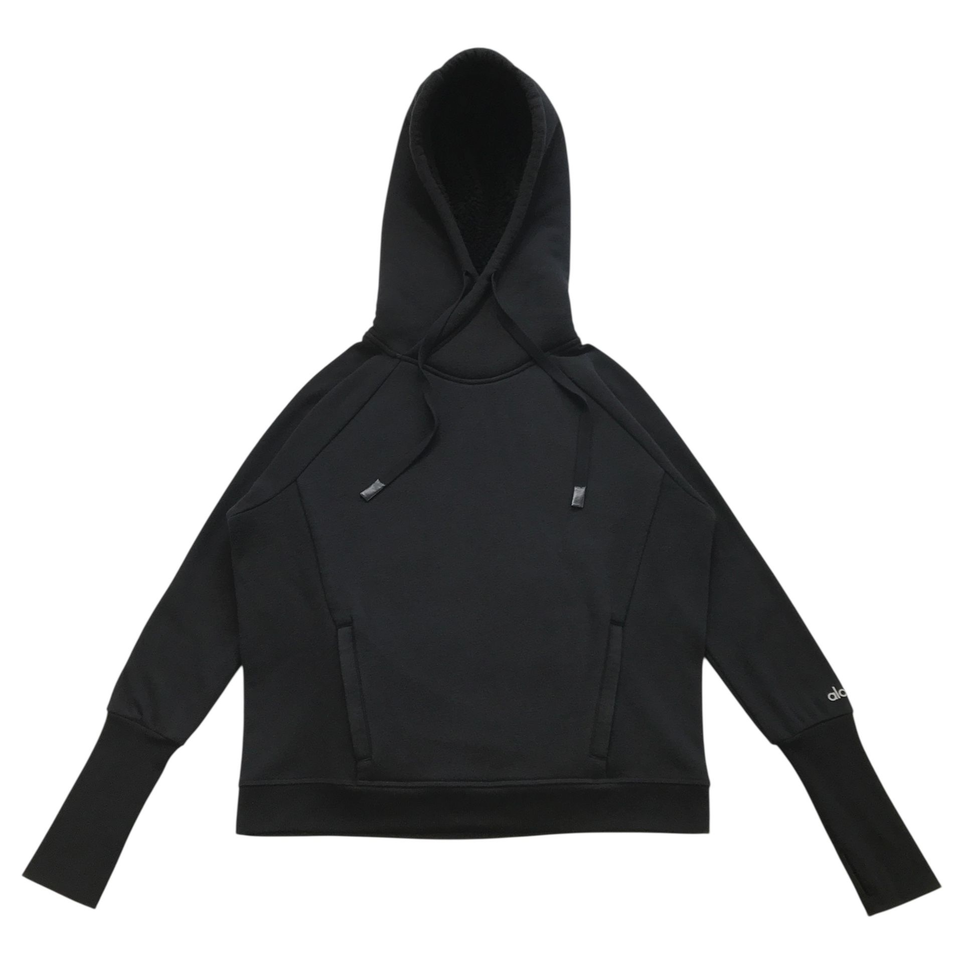 ALO YOGA Frost Faux Shearling Hoodie Womens XS Small Black Sweatshirt Pullover