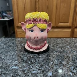 Clay Art Porcelain Ms. Pig Wearing A Wig Pair Of Salt And Pepper Shakers .  Brand New Never Used.  
