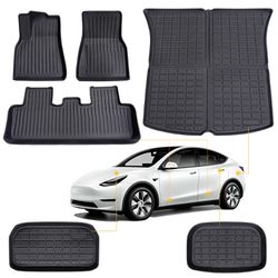 6PCS Full Sets Tesla Model Y Floor mats 2022 2023 2021, All Weather 1st&2nd Seater Floor Mat and Front & Rear Trunk Mat, Waterproof Anti-Slip Heavy Du