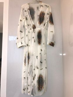 White And Cheetah Print Long Sleeve Swimsuit Cover Up 