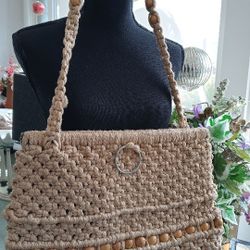 Vintage Handbag Woven with Bamboo Accents