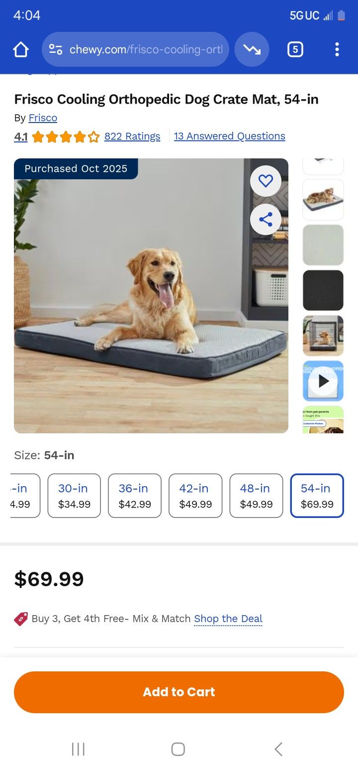 NEW 54" Cooling Orthopedic Dog Kennel Bed