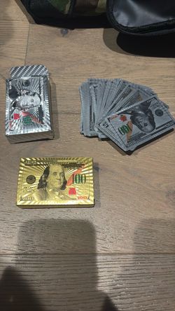 Gold and Silver 100 Dollar Bill Playing Cards