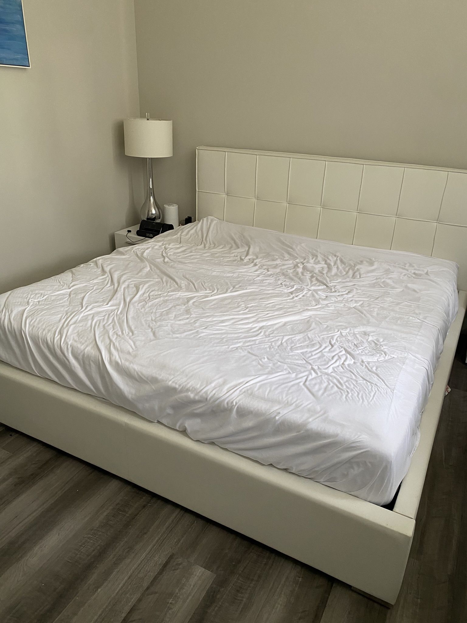 Modern White Bed Frame (with hydraulic) + Mattress