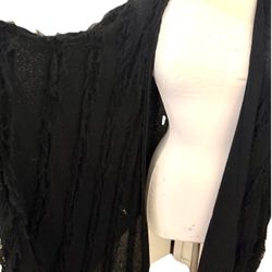 New Chaser Womens Mid Length Black Fringe Open Knit   Cardigan Sweater XS/S