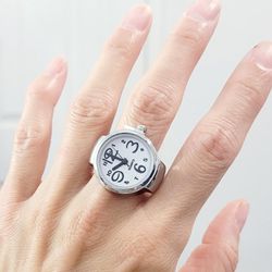 Silver Quartz Women's Men's Ring Watch Gift