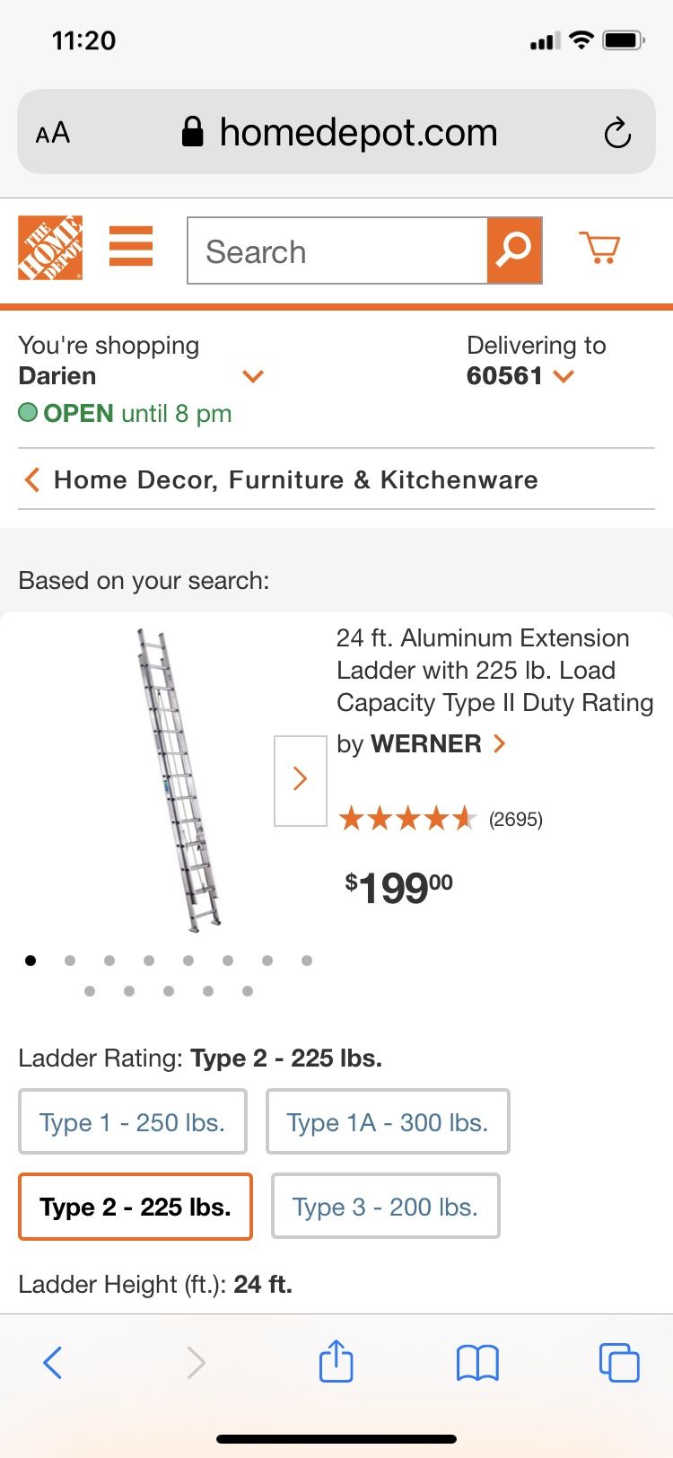 Werner 24’ 225lbs Aluminum Extension Ladder