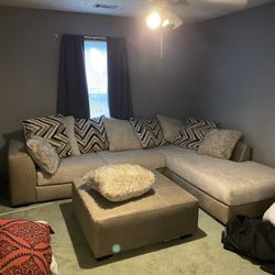 For Sale: Zaftig Parchment Sectional Sofa + Oversized Swivel Chair