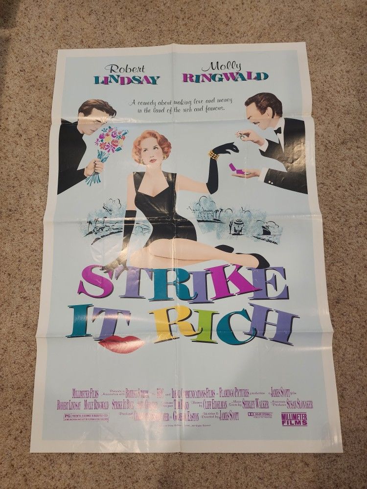 NEW OLD STOCK RARE 1990 Miramax Strike It Rich MOLLY RINGWALD Movie Poster 27X40.5".