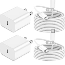  for Apple iPhone 15 Charger Fast Charging【MFi Certified】20W USB-C Wall Charger Block with 10ft&6ft Long Type C to USB C Cable Cord 2P