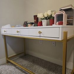 Saliva Modern Multifunctional Writing Desk with Golden Base for Office by HULALA HOME Table