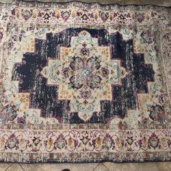 Floral Area Rug, 5' x 7' in Navy/Ivory/Pink colors