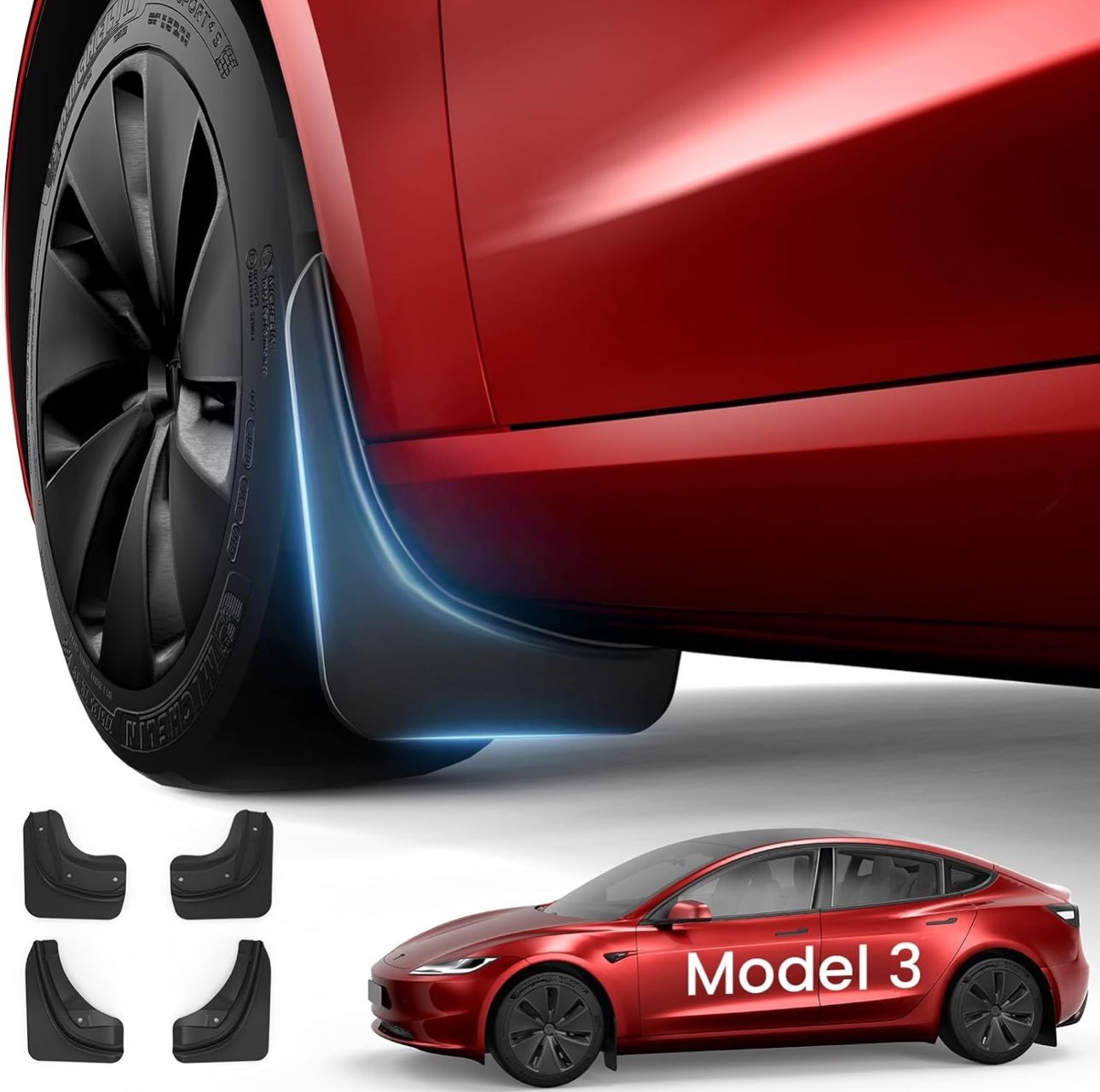 BRAND NEW Set Of 4 All Weather Mud Guards Mudflaps for Tesla Model 3 Highland Accessories