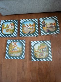 Vintage Legend Lane Connoisseur Series 3D English Cottage Wall Plaques Set of 5 Boxed