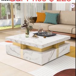 Modern Square Storage Coffee Table with 4 Drawers, Contemporary Elegance Storage Table