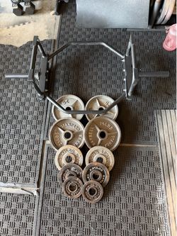 Olympic hex trap bar with 135lbs of Olympic weights