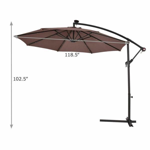 10 ft. Steel Market Hanging Solar LED Patio Umbrella with Base in Tan