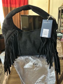 Soft Black Suede Fringe Crescent Handbag
