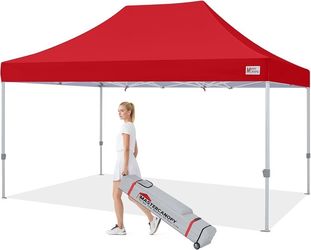 2372c $190  MASTERCANOPY 10x15 Heavy Duty Pop Up Canopy Tent with Roller Bag(Red) Commercial Canopy Tent, Durable Frame, Large Space, Waterproof & UV-