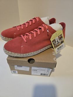 NIB. TOMS Women's Shoes Size 8 LENA HIBISCUS SUEDE Sneaker Espadrille Flats Lace-Up Everyday.