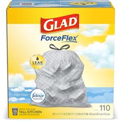 Bolsas de basura altas Glad con cordón para cocina - Odorshield, 13 galones, blancas, Febreze Fresh Clean, 110 unidades