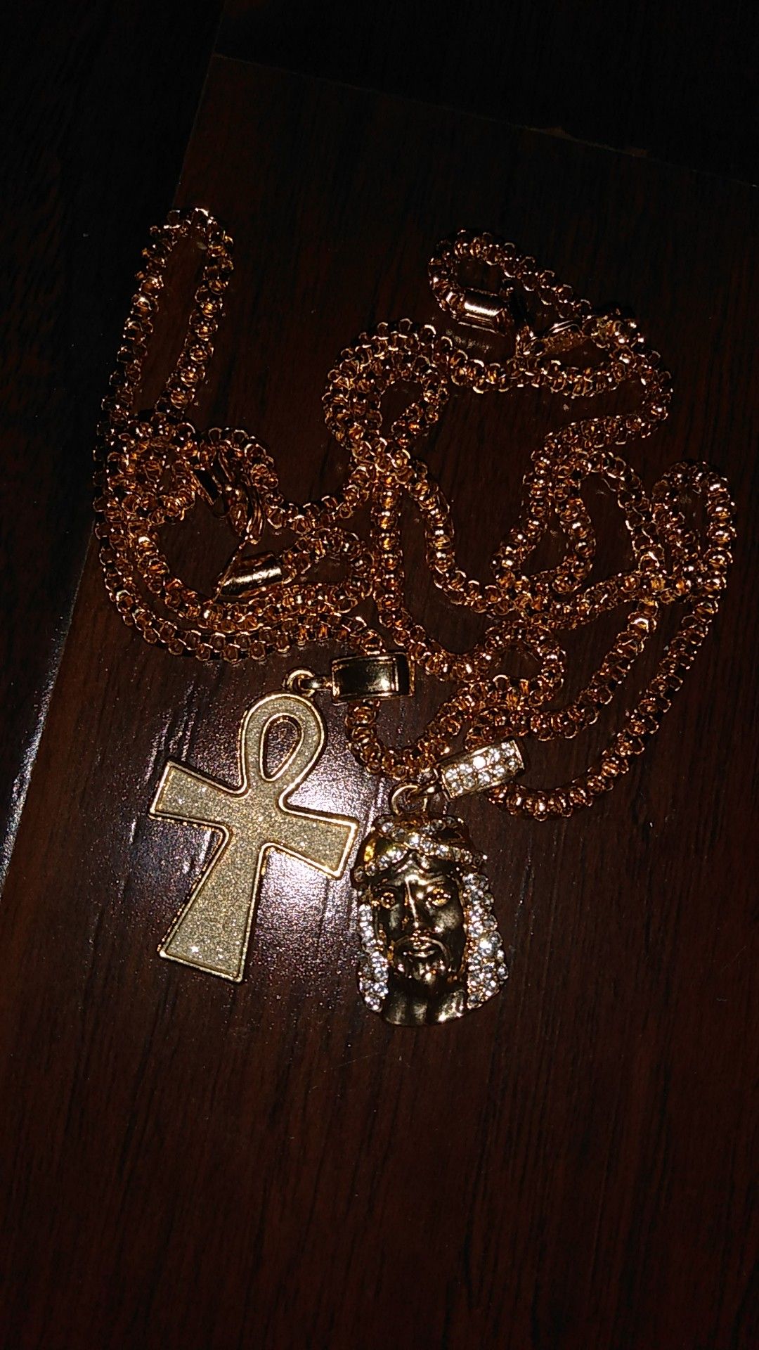 Gold chains Jesus piece cross/ankh