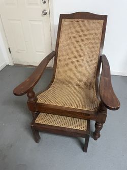 Cane & Wood Armchair With Footrest
