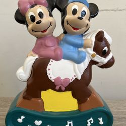 Vintage Disney Baby Mickey & Minnie Mouse Rocking Horse Crib Musical Windup