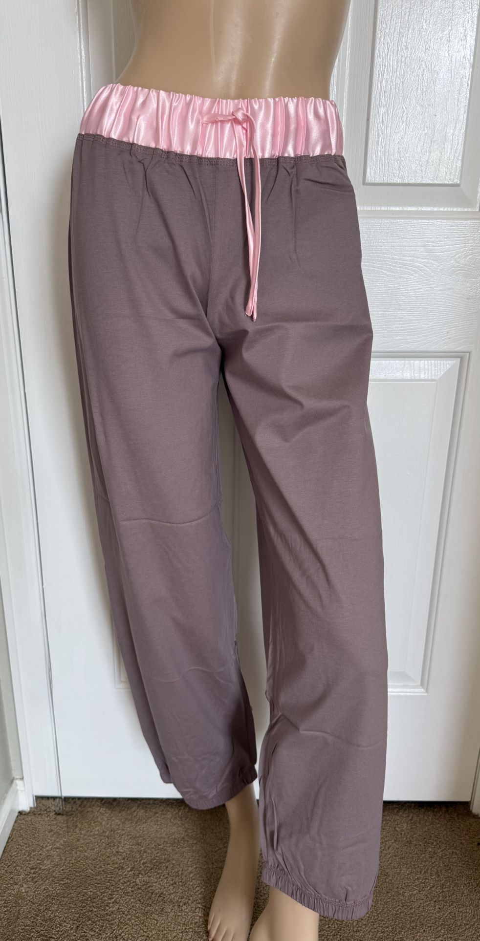 Vintage Cyberjammies Pants Size 8 Pink Satin Waist Trim Brown Cotton Lounge NEW