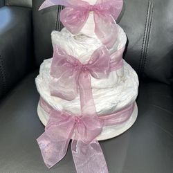 Baby Shower Diaper Cake Pink/Mauve Ribbon
