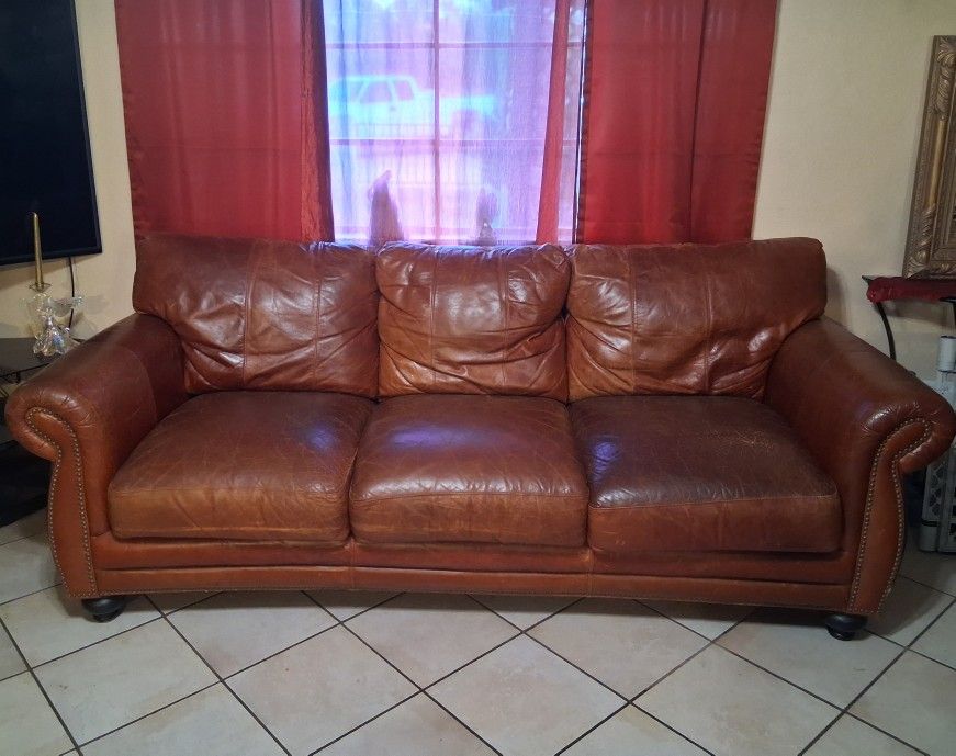 Brown Leather Sofa & Loveseat