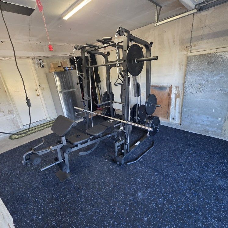 Vesta Smith Machine 1001 | Adj Bench W/ Leg Developer And Preacher Station |Gym Equipment | Fitness | Pulleys|🔴WEIGHTS AND BARBELL SOLD SEPARATELY 🔴